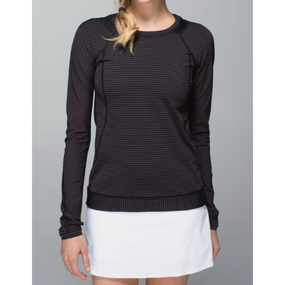 lululemon athletica Black and Dark Gray Long Sleeve Striped Top